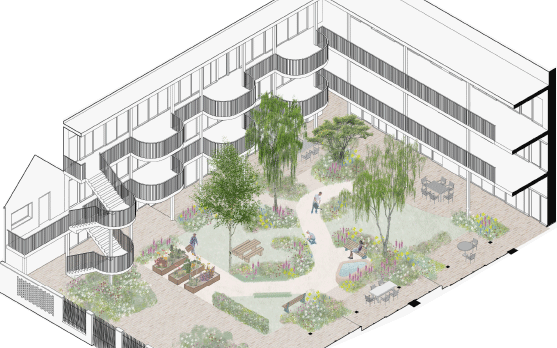 Still Green architectural courtyard sketch