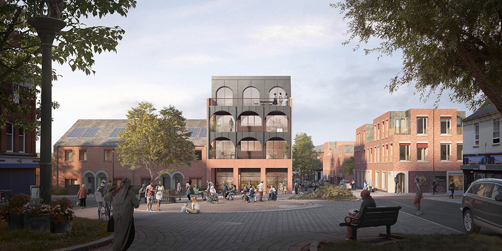 A CGI view of the square as part of the wider Wolverton development