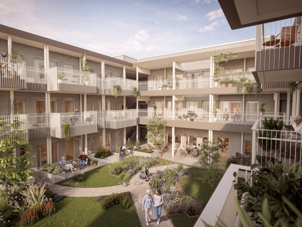 Still Green External CGI showing the shared courtyard garden